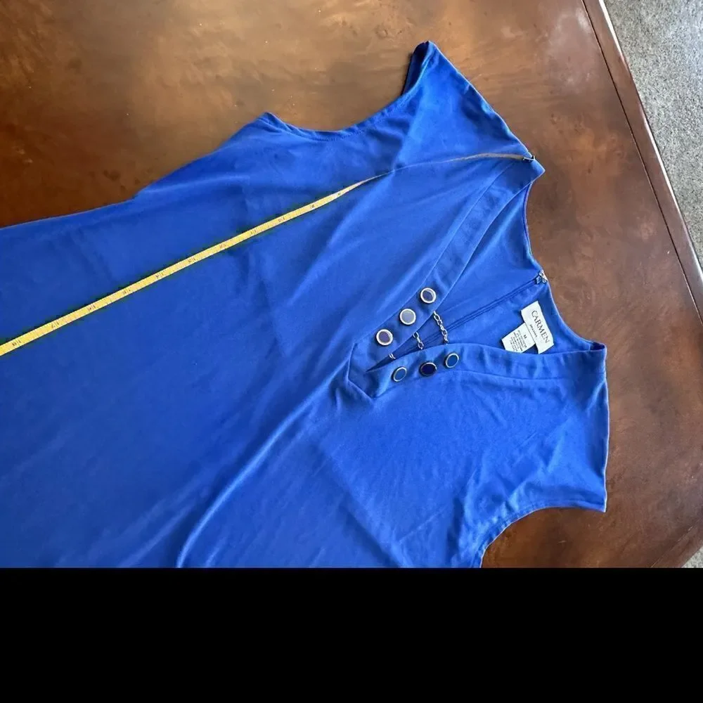 Carmen Marc Valvo Shift Shirt Dress Royal Blue EUC Size Medium